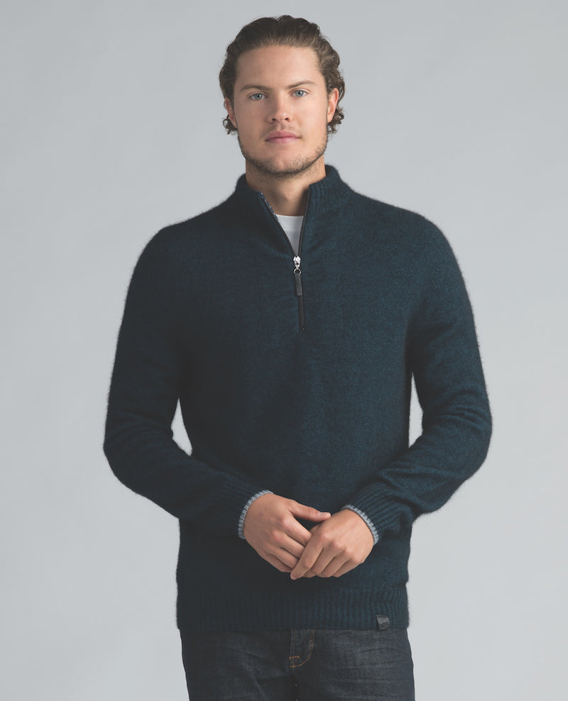 Mens Half Zip With Stripes - Peacock