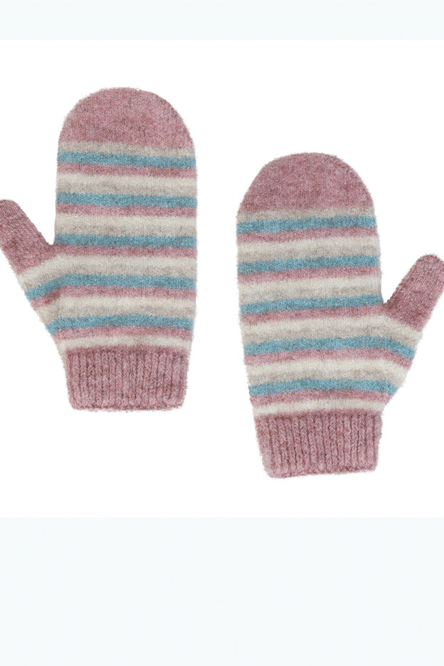 Kids Striped Mittens - Peony