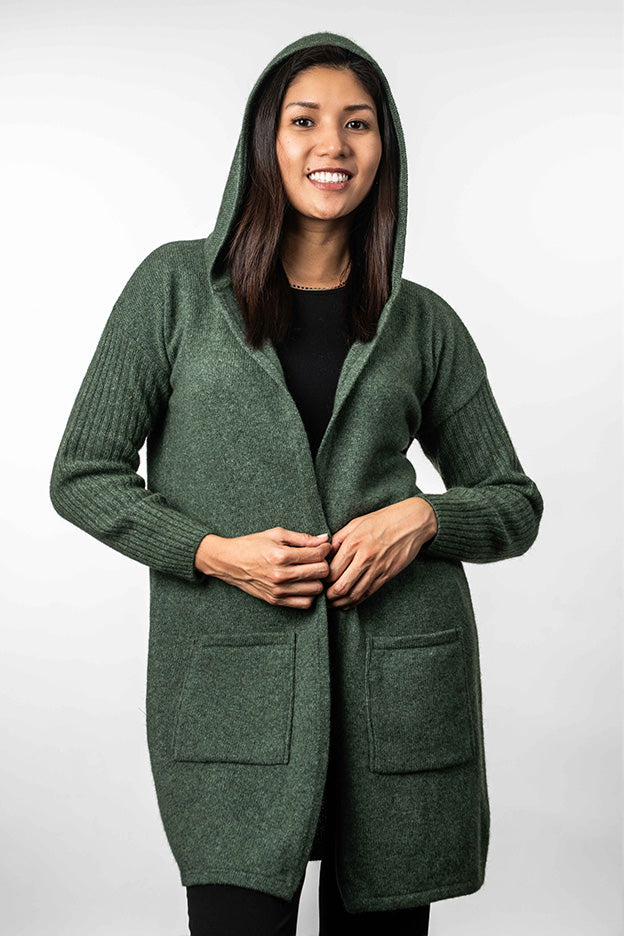 Hooded Longline Possum Cardigan