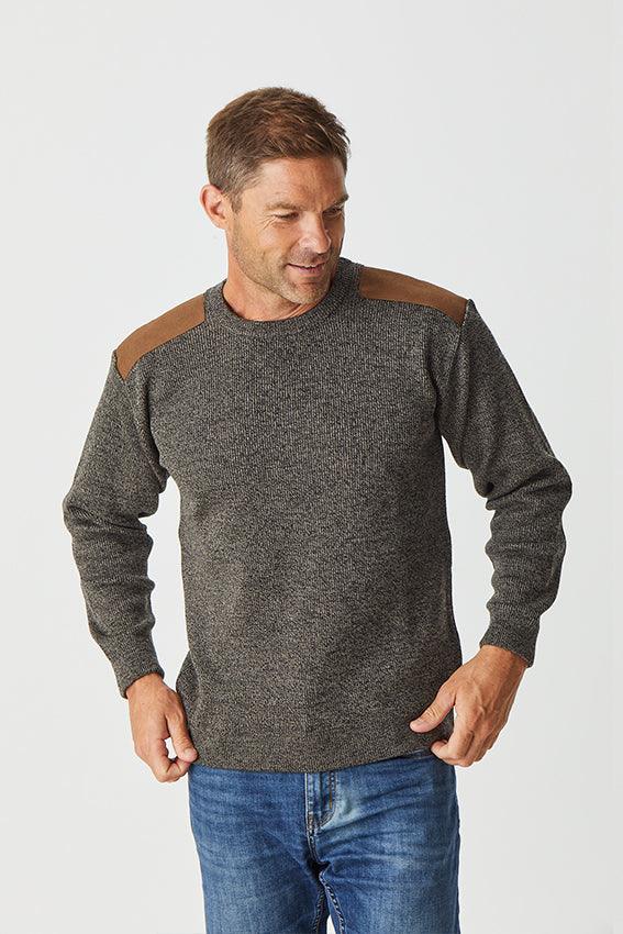 Men's Crew Neck With Suede Patches - Danny’s Knitwear
