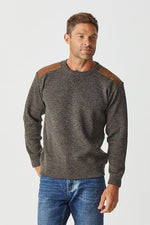 Men's Crew Neck With Suede Patches - Danny’s Knitwear