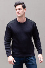 Men's Crew Neck Pullover With Suede Patches - Danny's Knitwear