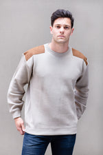 Men's Crew Neck Pullover With Suede Patches - Danny's Knitwear