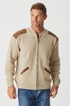 Men's Zipped Cardigan With Suede Patches - Mushroom - Danny’s Knitwear